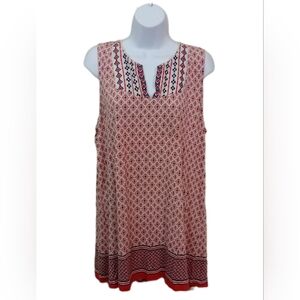Dalia Red and White Geometric Tank Top